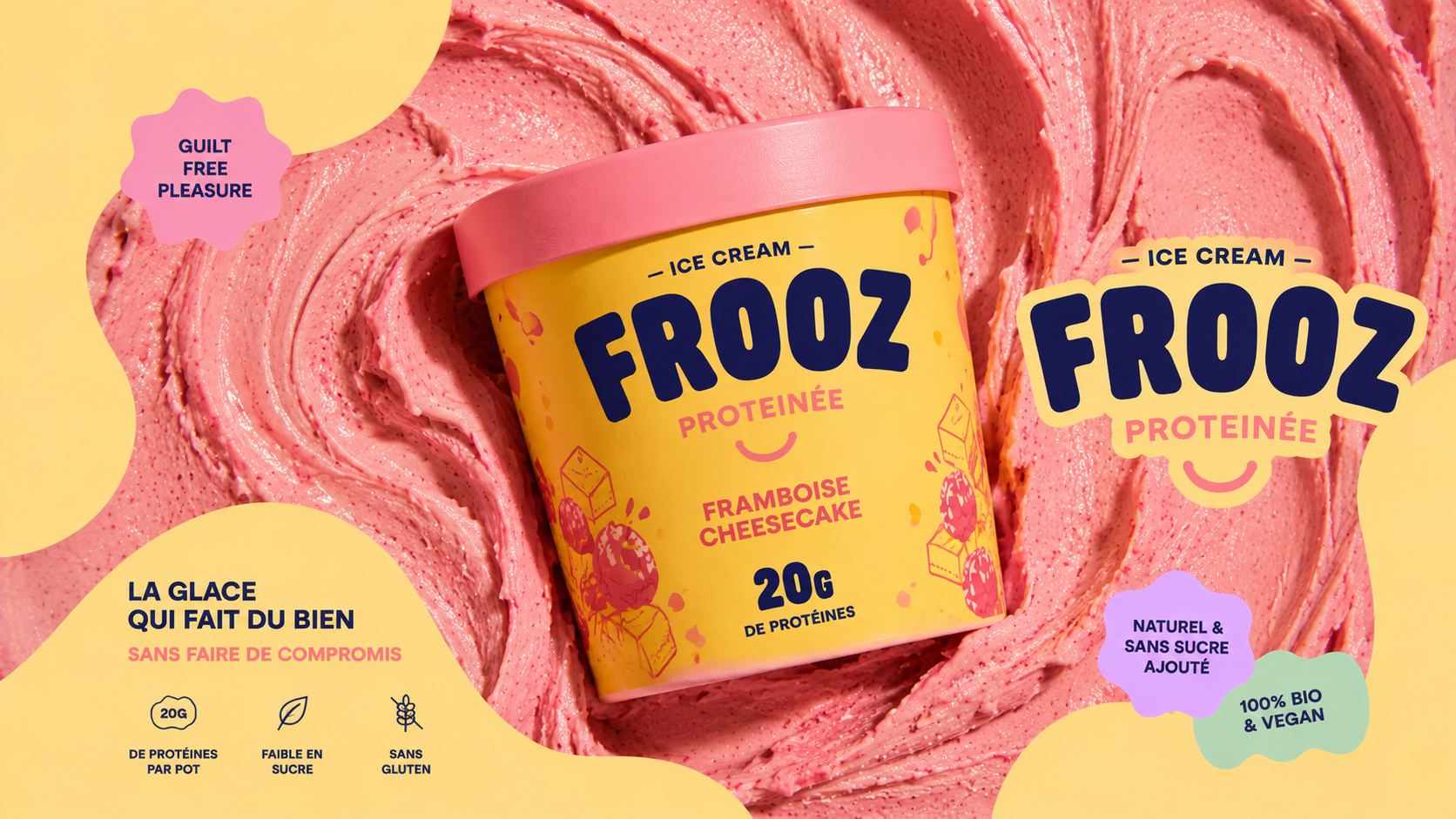 Packaging de glaces protéinées Frooz, design réalisé par Design Coffee